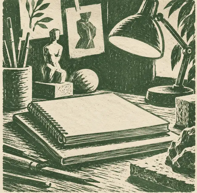 Illustration of marketing and creative businesses equipment and workspace