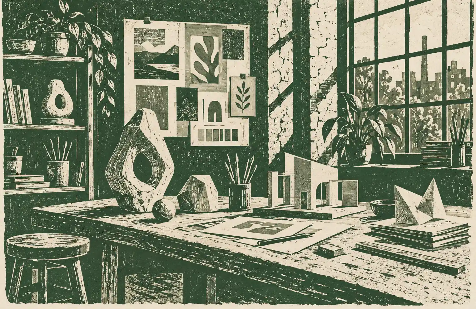 Illustration of marketing and creative businesses and their working space