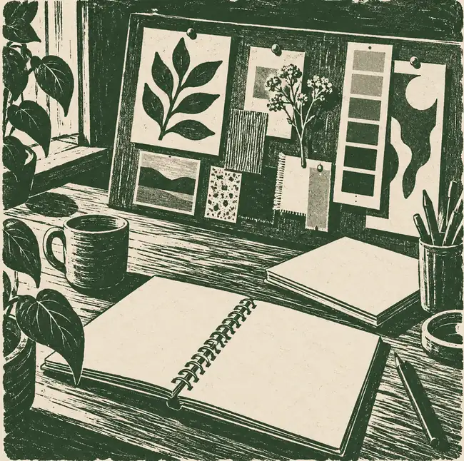 Illustration of marketing and creative businesses equipment and workspace